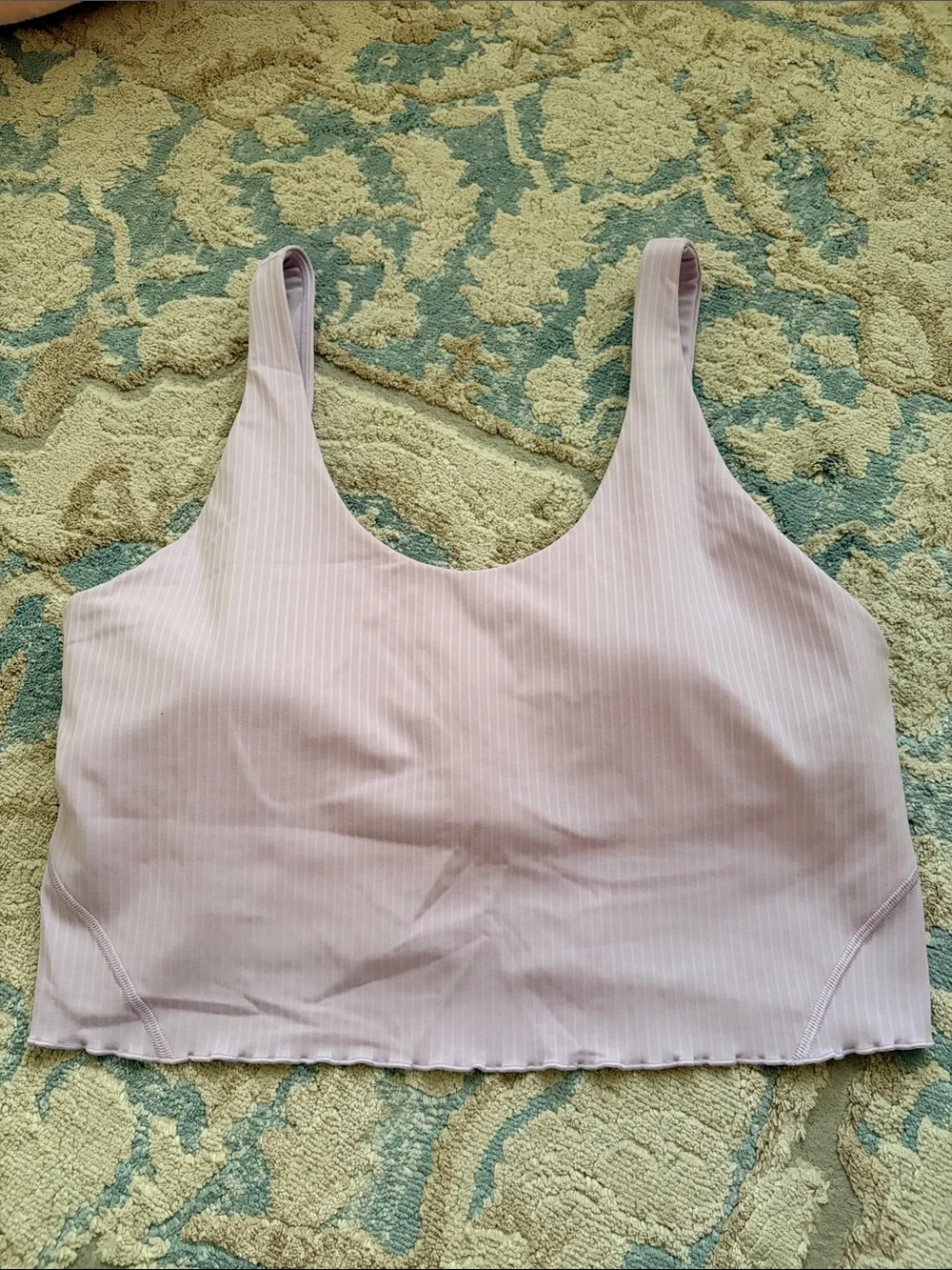 lululemon athletica Pale Pink Lavender Ribbed Scoop Crop Tank with ruffled hem